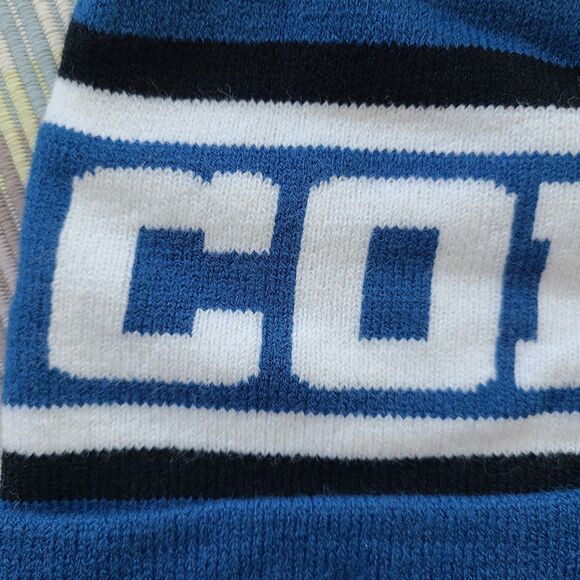 Indianapolis Colts NFL Lucas Oil Beanie Knit Cap With Pom Horseshoe Blue & White - Picture 7 of 8